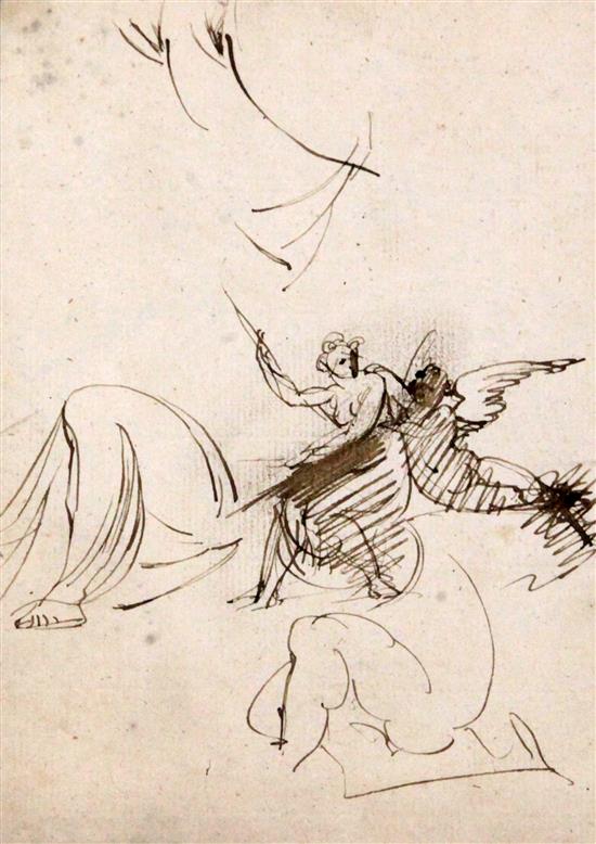 George Romney (1734-1802) Sketch of figures and an angel 7.25 x 5in.
